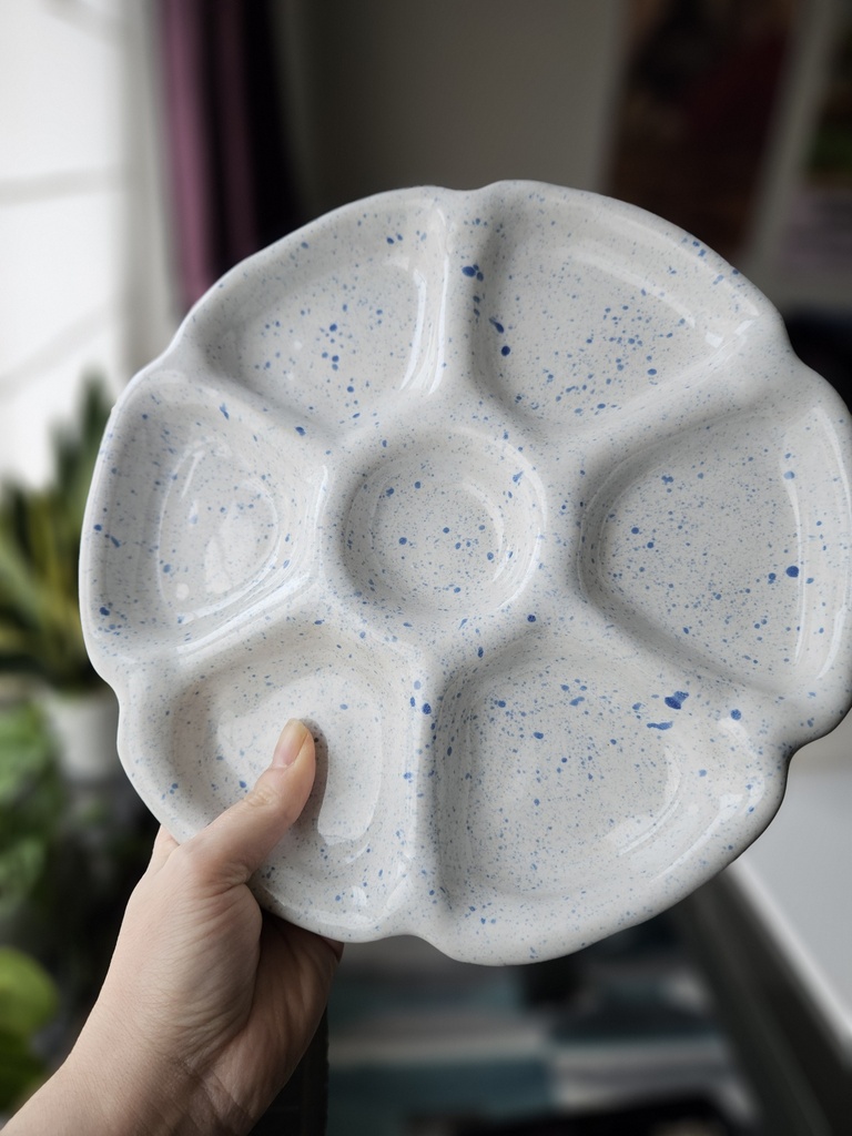 W10 snackschaal bloemvorm blauwe spikkel