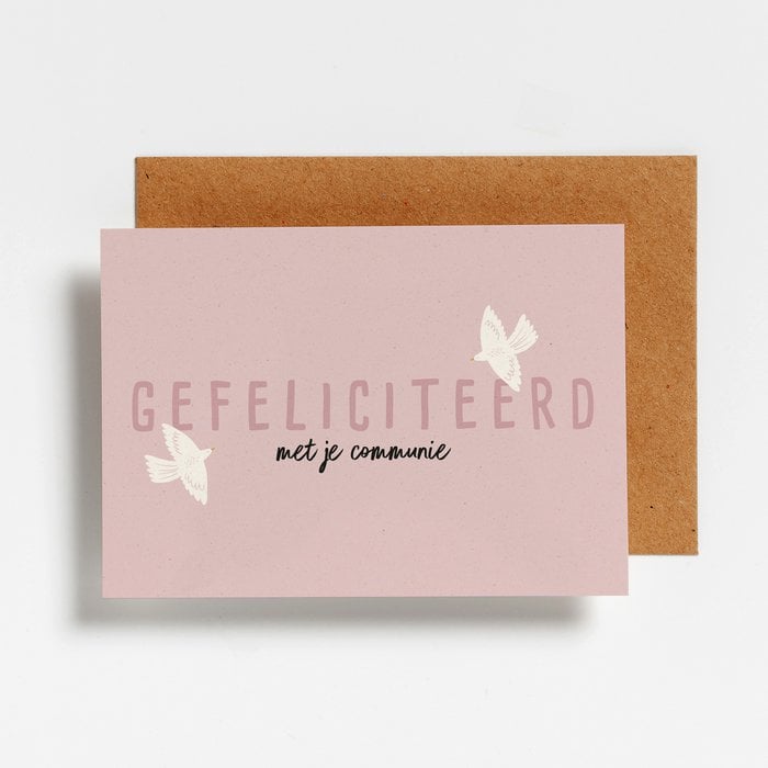 Gefeliciteerd met je communie - vogels -roze