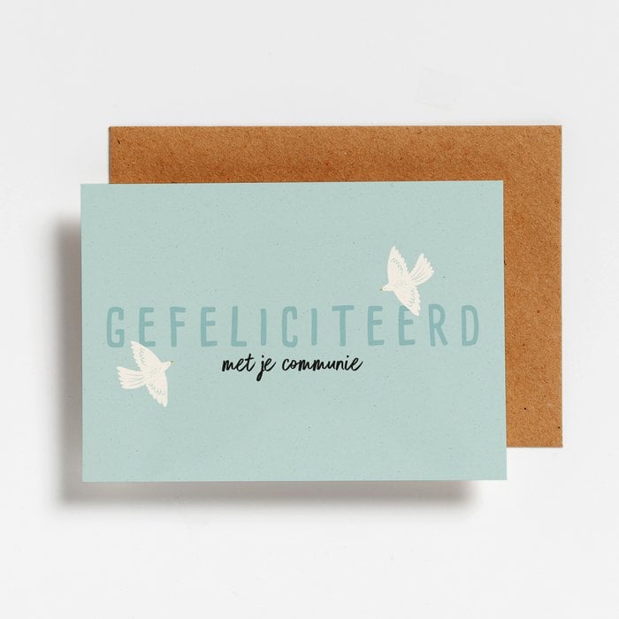 Gefeliciteerd met je communie - vogels -blauw