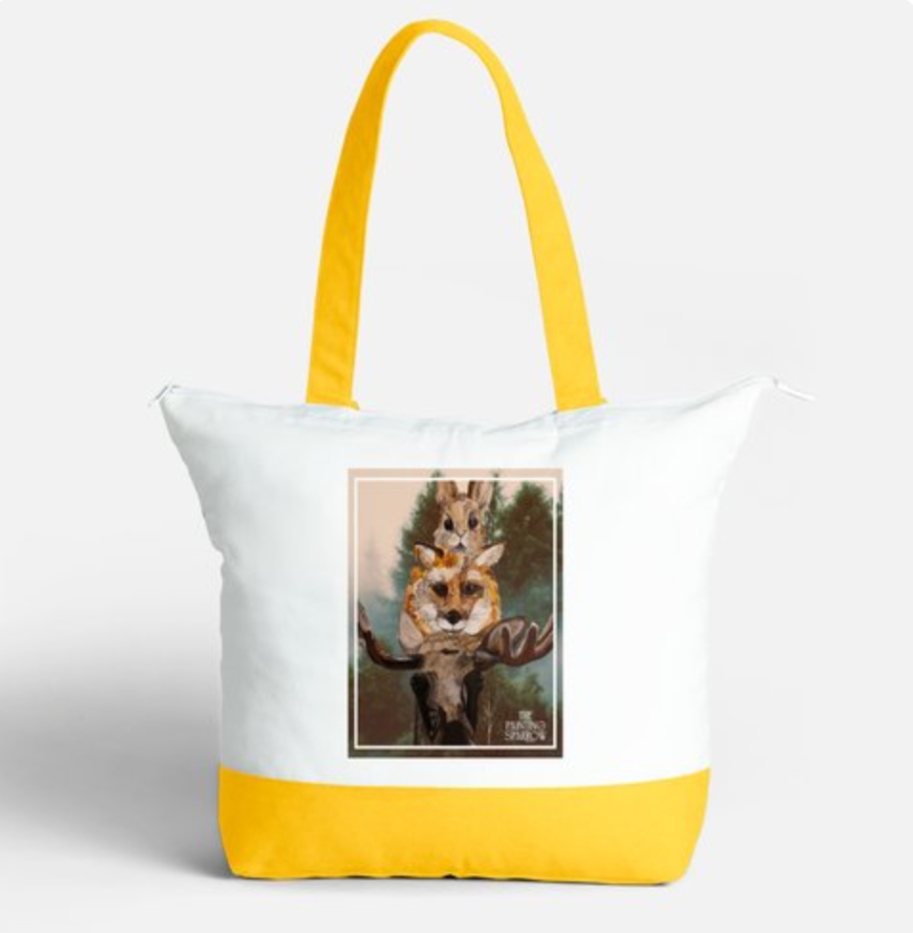 Totebag met rits (hert/vos/konijn)
