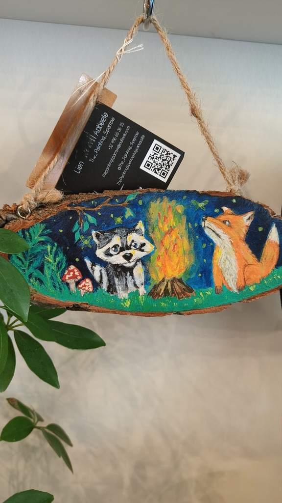 Boomstamschijf  wasbeer en vos 