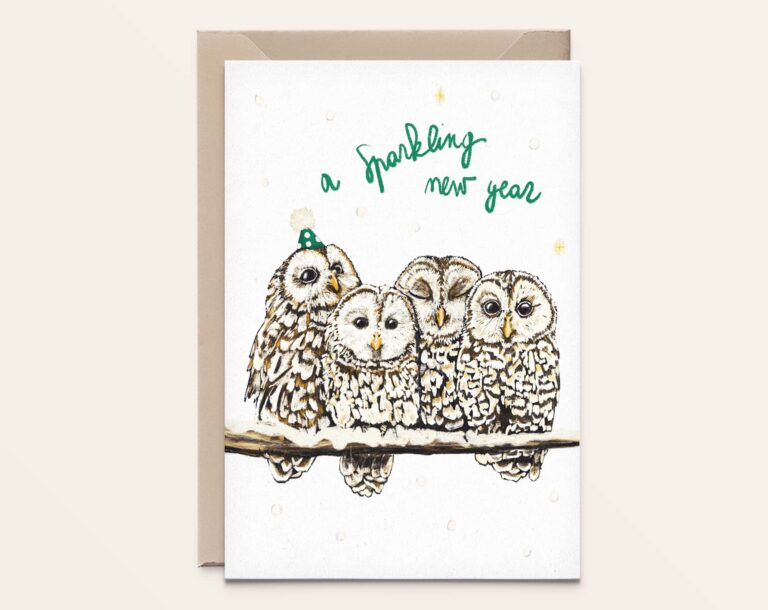 Wenskaart Kerst - Uilen