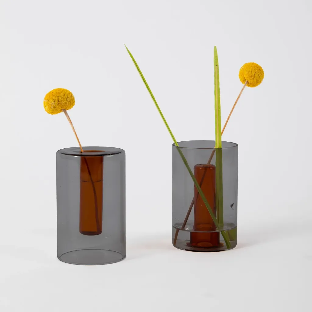 Reversible Glass Vase -S - Smoke/Amber