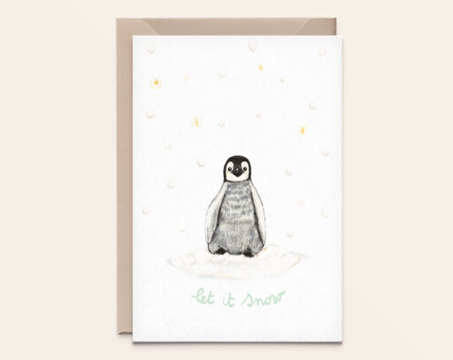 Wenskaart Kerst - Let it snow Pinguin 
