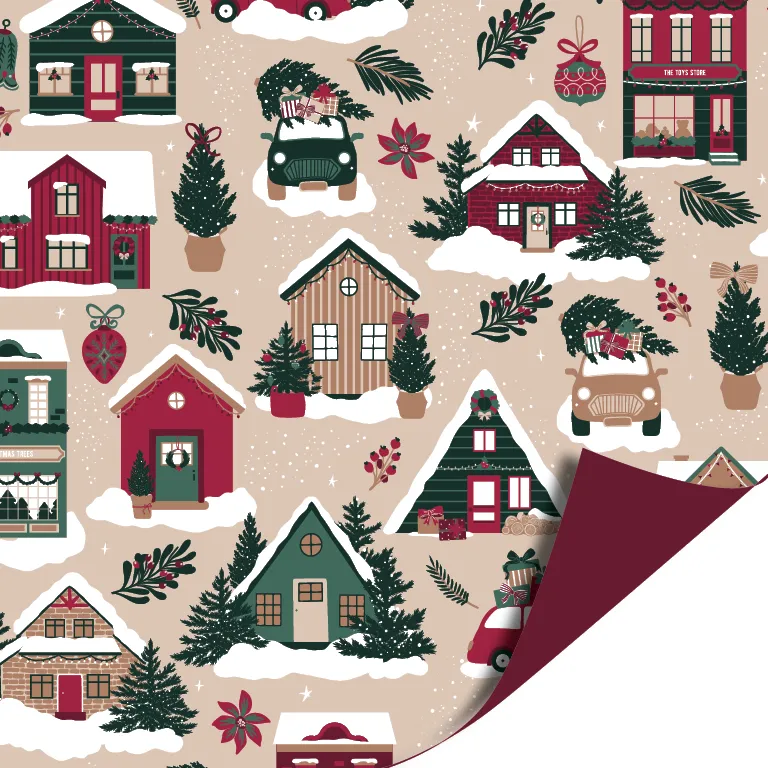Beige huisjes cadeaupapier
