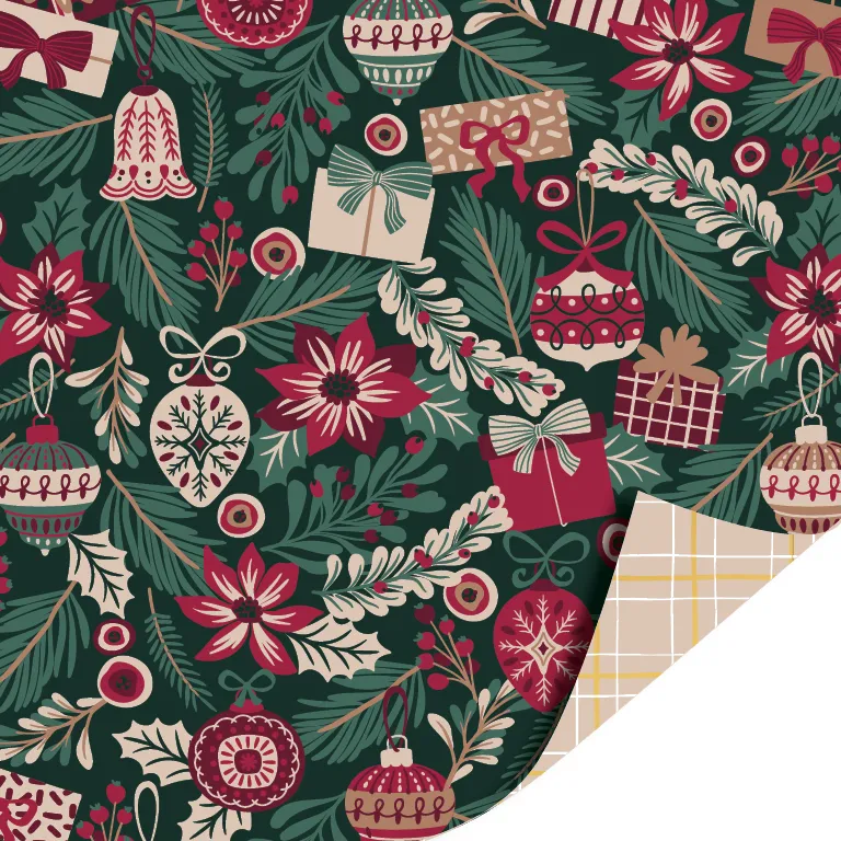Groen kerstballen en pakjes cadeaupapier