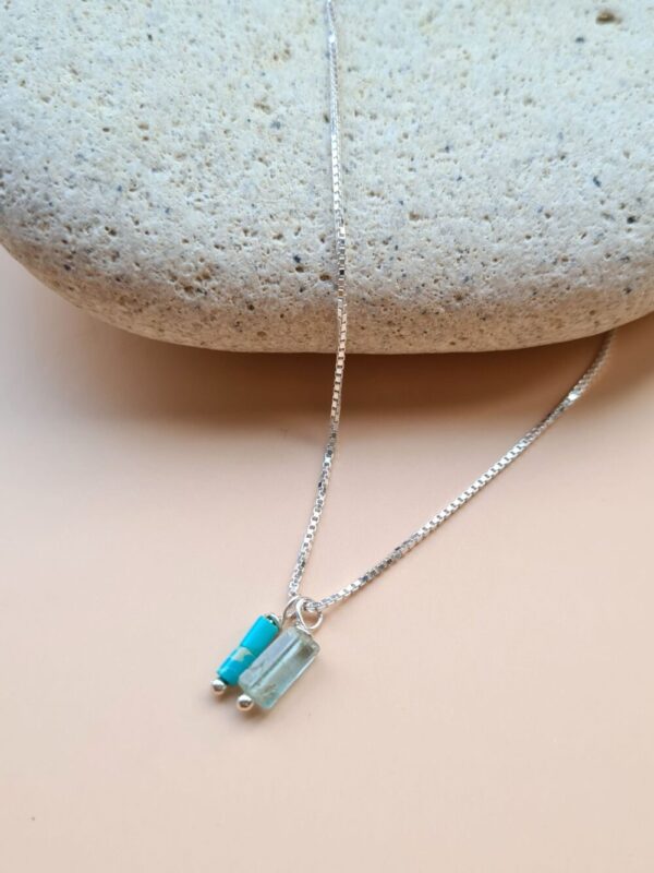 Ketting geelgoud Turkoois en Aquamarijn