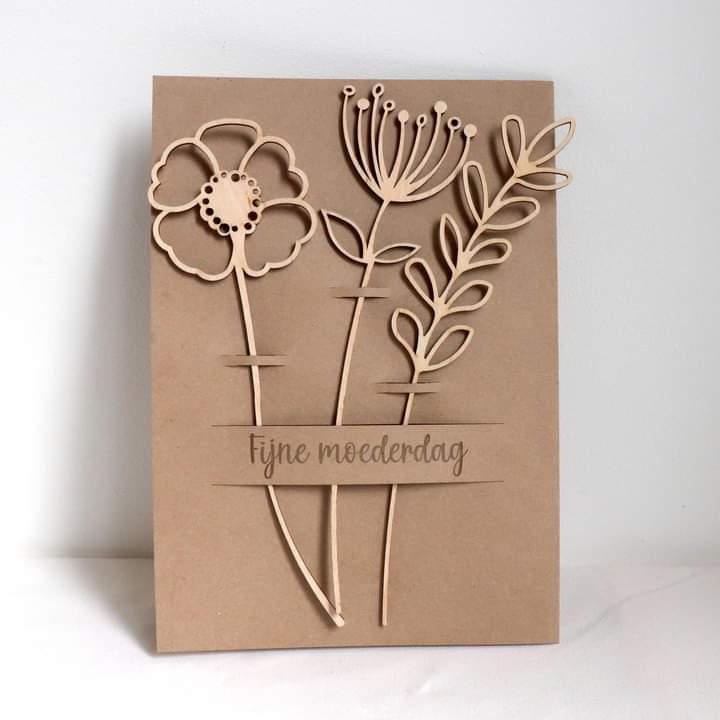 Wenskaart houten bloemen