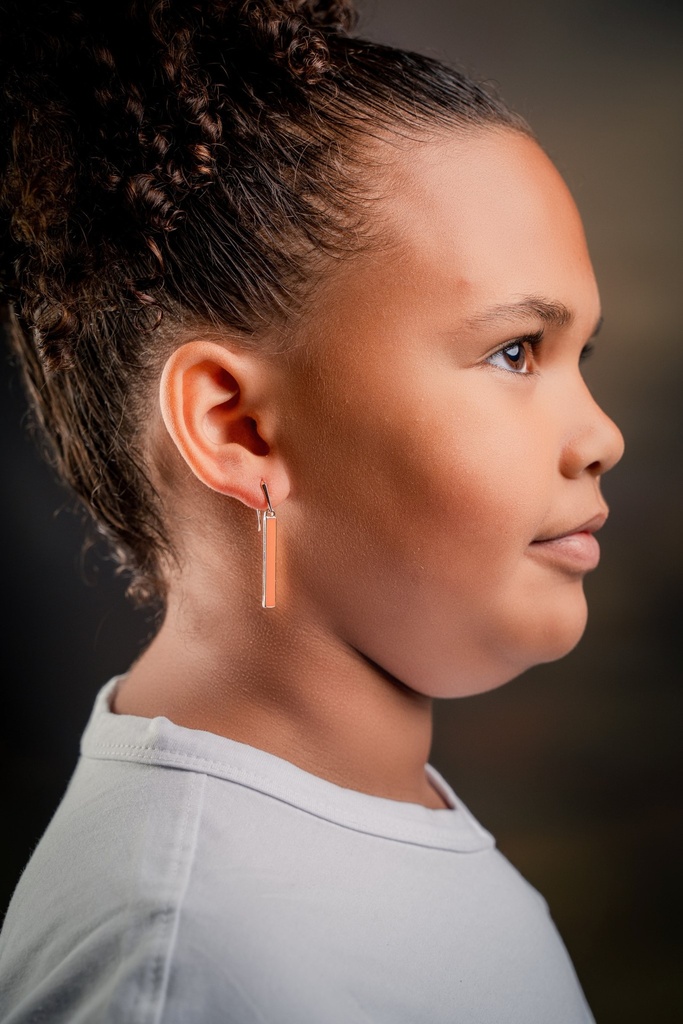 Oorbellen zilverkleurig staafje met oranje vlak