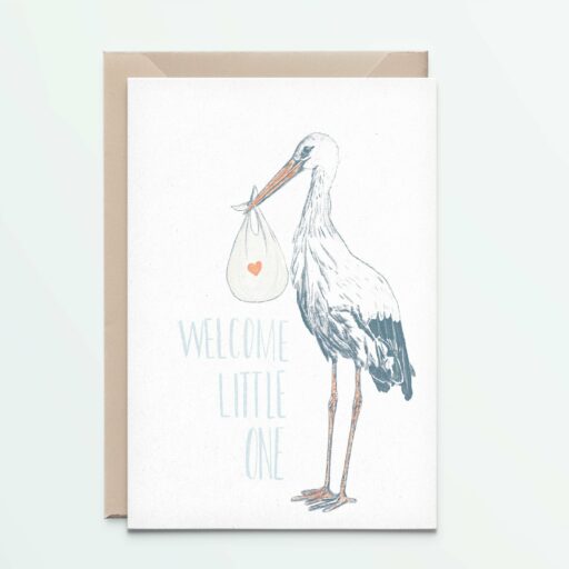Wenskaart Ooievaar geboorte