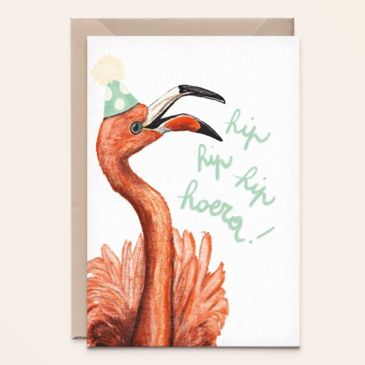 Wenskaart Flamingo - verjaardag