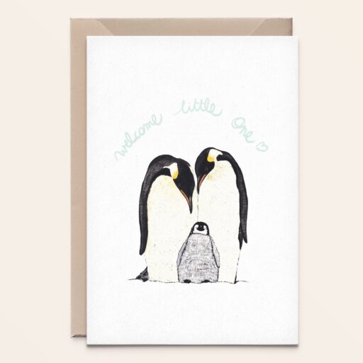 Wenskaart  Kerst - Pinguin Familie